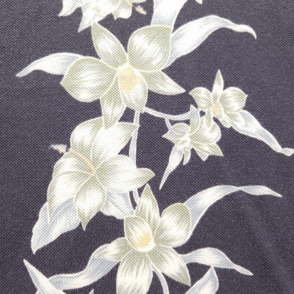 Tommy Bahama Polo Shirt Mens Large Black Hawaiian Floral 100% Cotton Collared - Picture 2 of 7